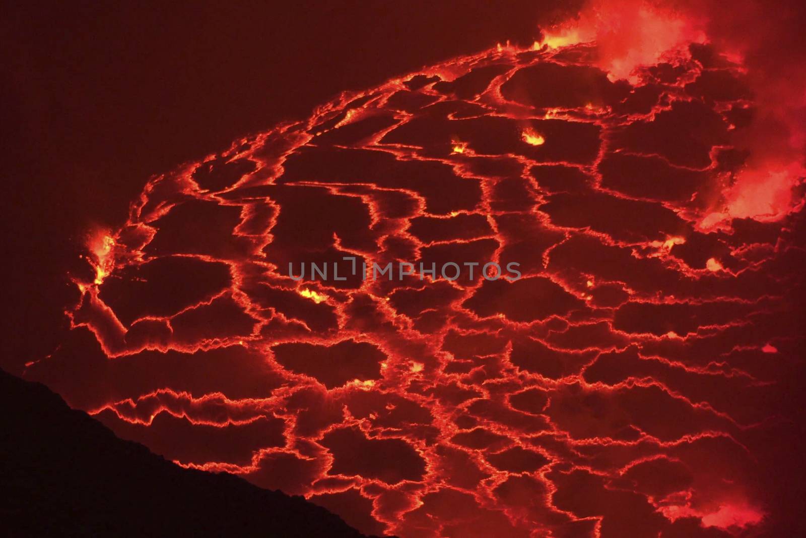 Mouth of the volcano with magma. Molten magma in the muzzle.