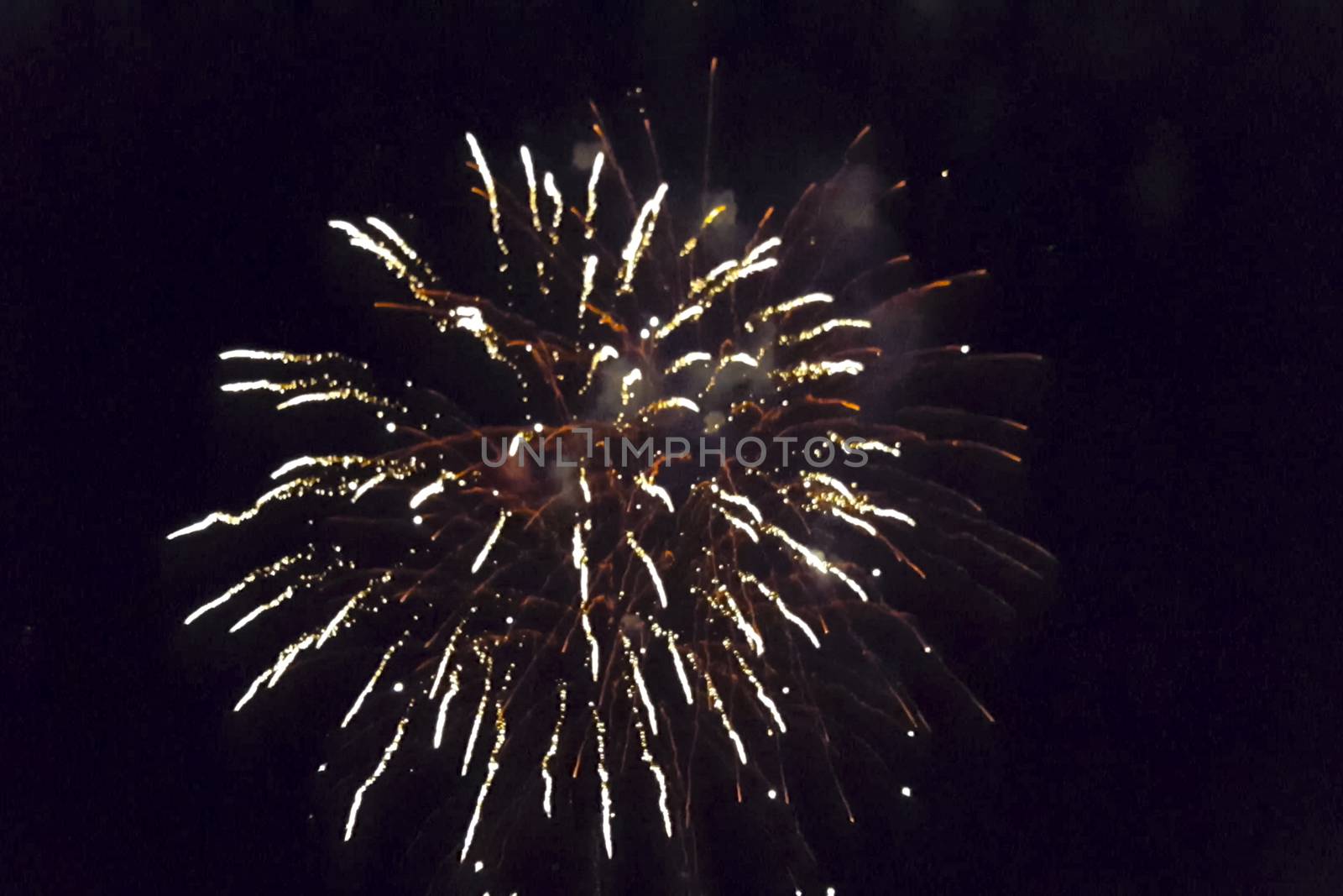 Festive salute in the night sky. Explosions of fireworks.