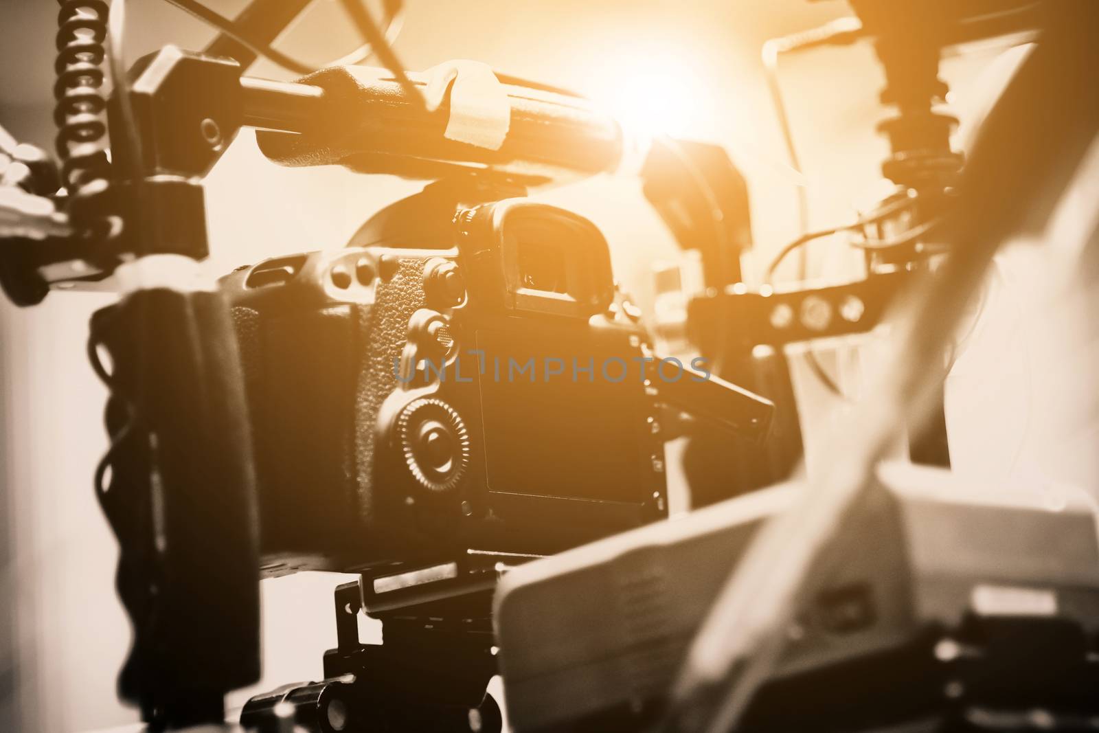 detail of professional camera equipment, film production studio