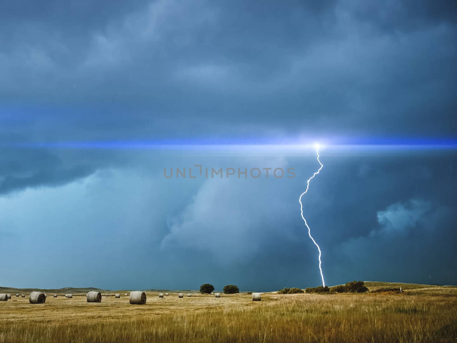 Lightning in the sky. Electric discharges in the sky.