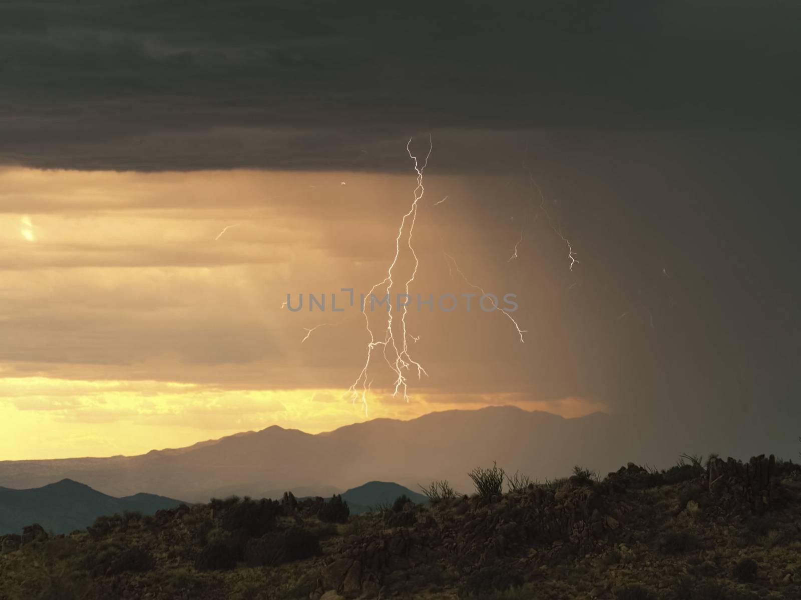 Lightning in the sky. Electric discharges in the sky.