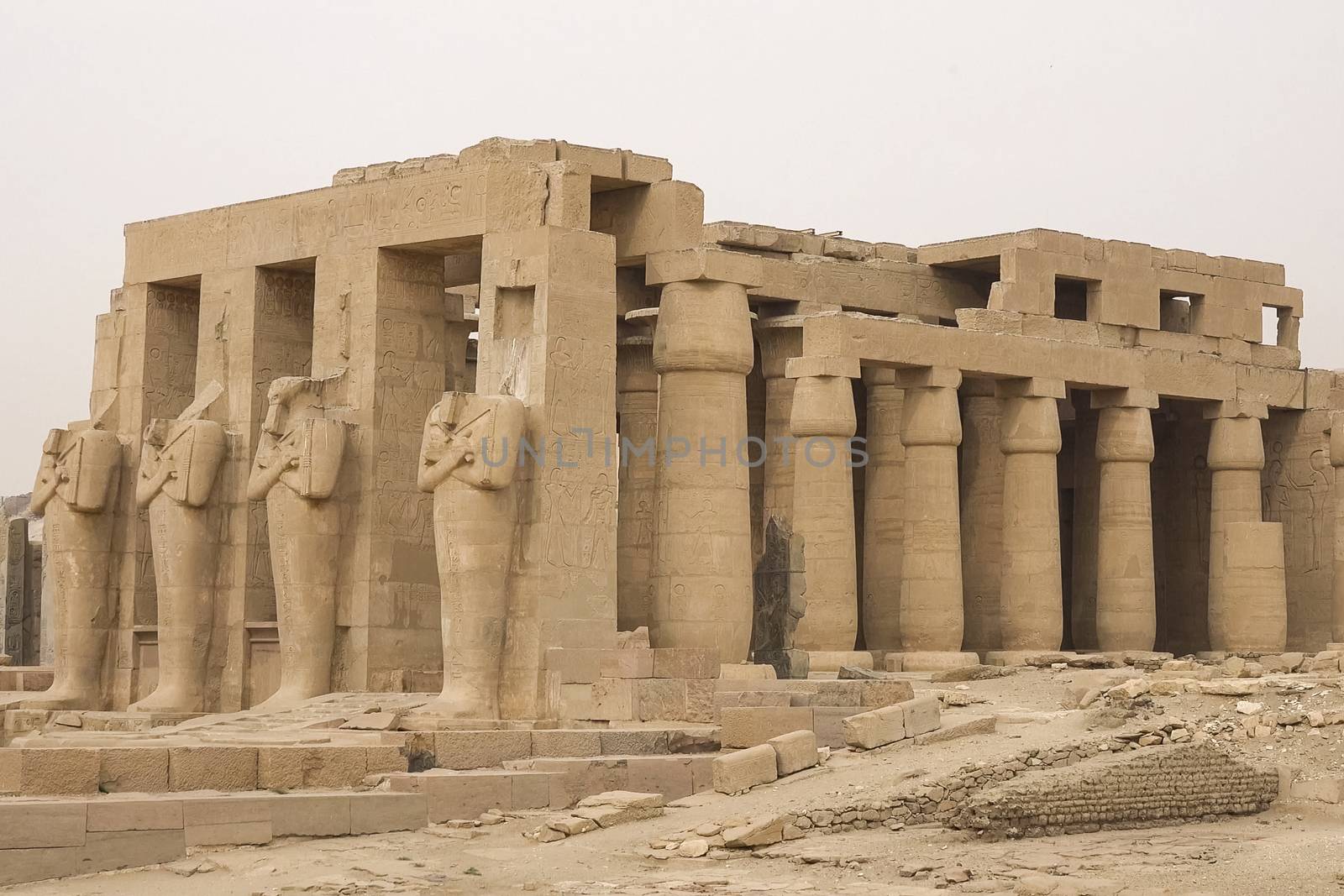 Buildings and columns of ancient Egyptian megaliths. Ancient ruins of Egyptian buildings