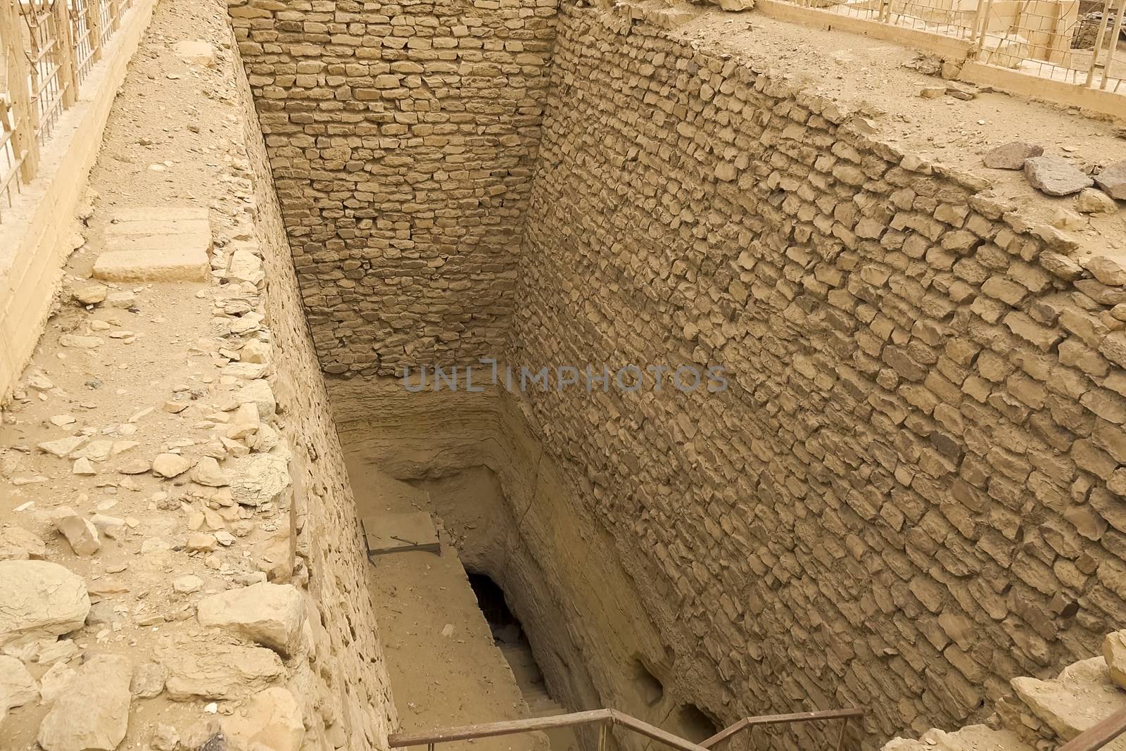 Underground entrance near the pyramid. Ancient buildings. by nyrok