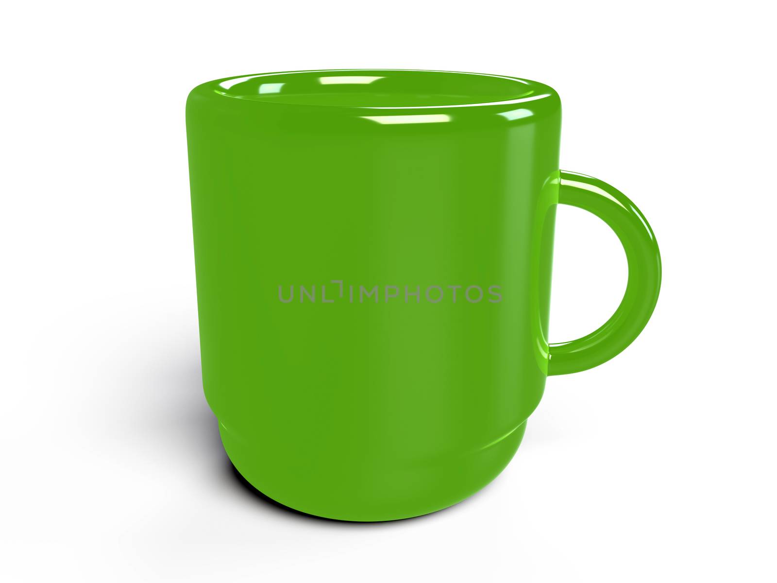 Green glossy mug on a white background, 3D rendering by Nobilior