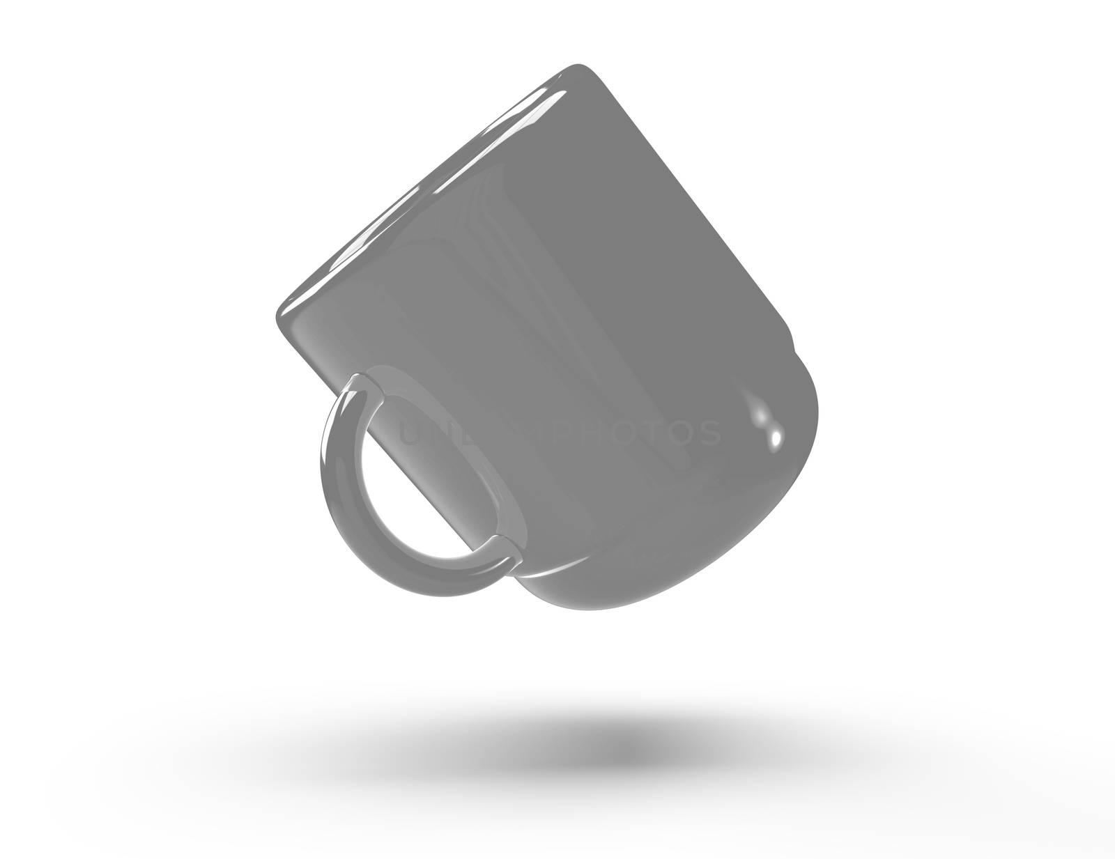 Grey glossy mug on a white background, 3D rendering by Nobilior