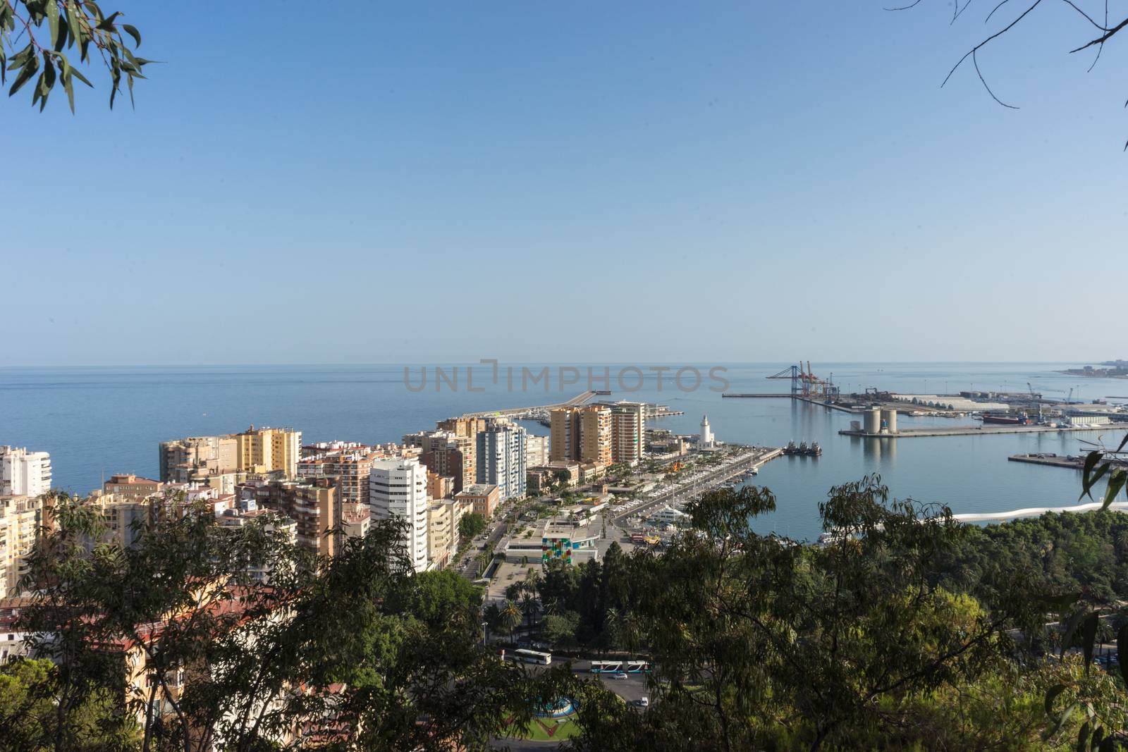 City skyline of Malaga overlooking the sea ocean in Malaga, Spai by ramana16