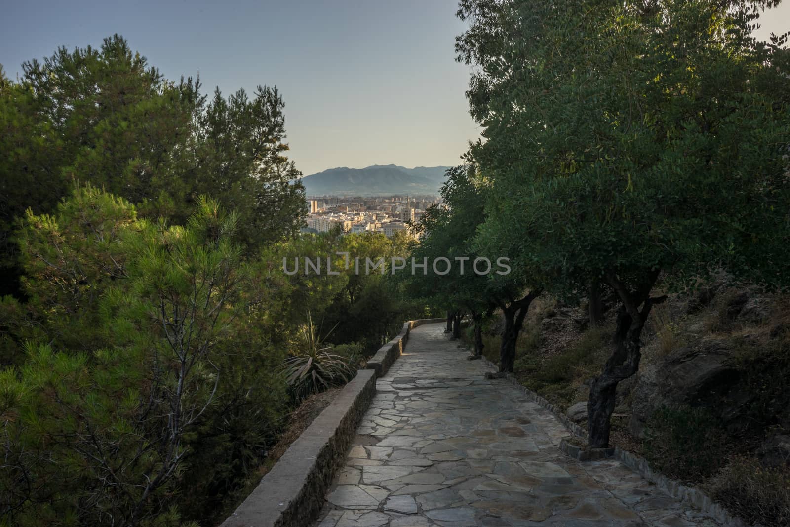 Stone pathway leading down the hill overlooking Malaga, Spain, E by ramana16