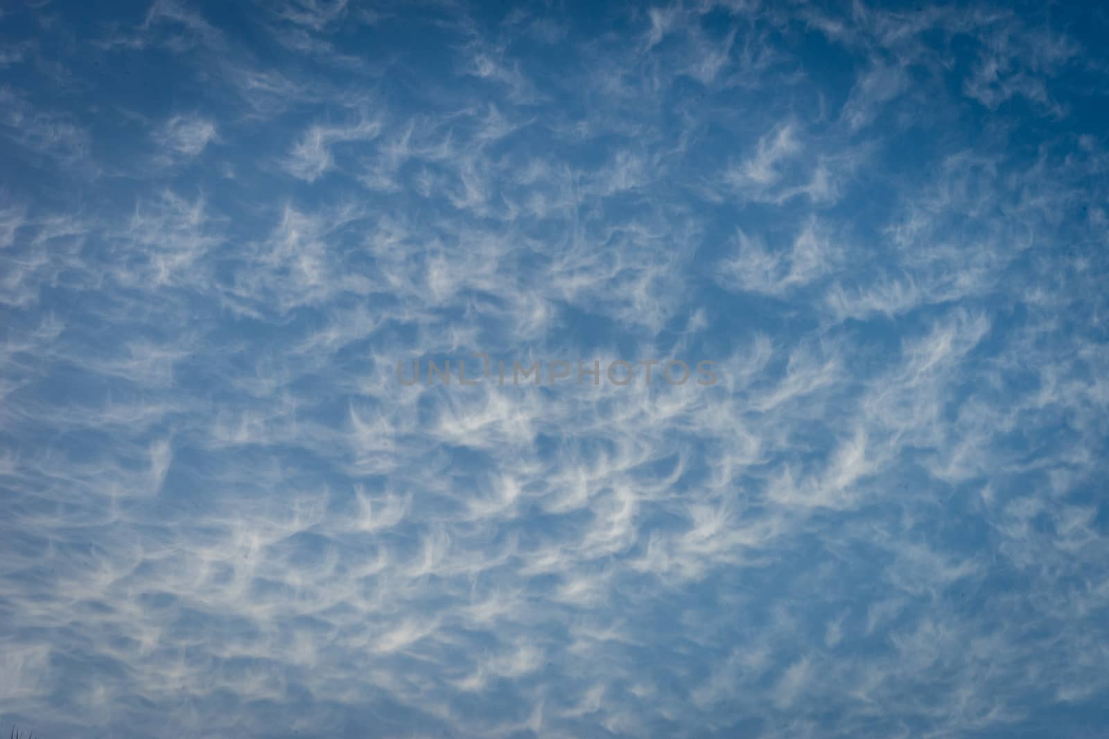 Clouds in the shape of angels float across a blue sky in Malaga, Spain, Europe on a bright summer day