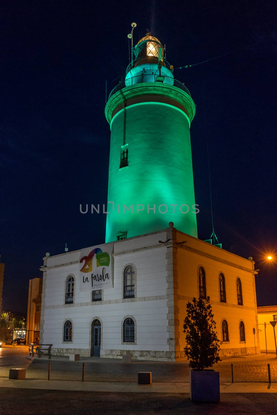 View of the white lighthouse of Malaga, Spain, Europe by ramana16