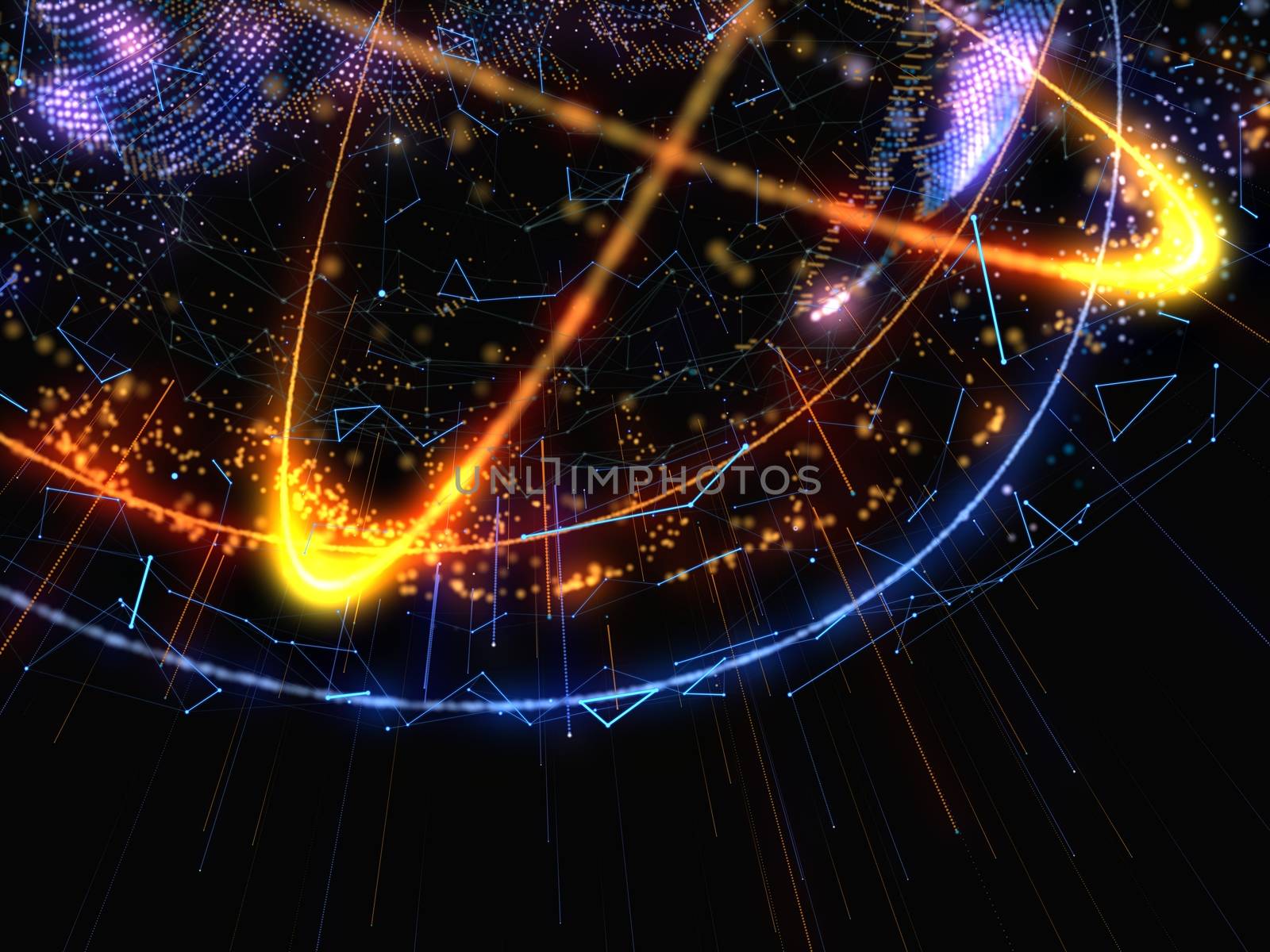 Concept of Network, Internet Communication. Bright Lines And Points Connected To Each Other. 3D Illustration