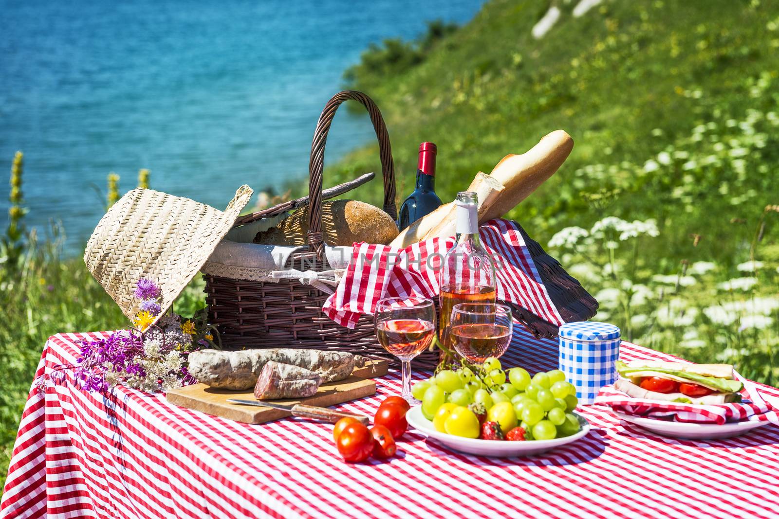 tasted picnic on the grass near a lake by ventdusud