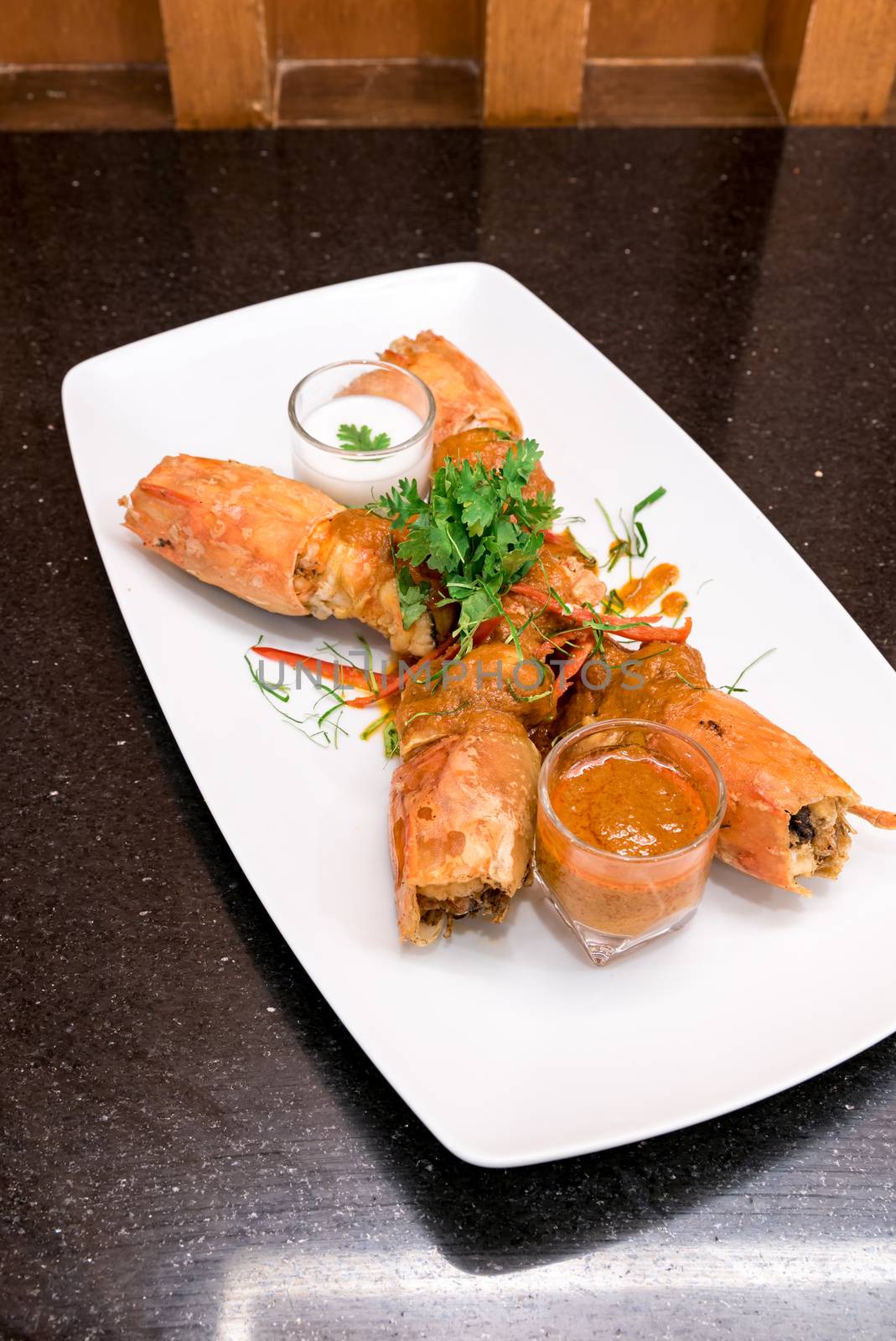 Fried Tiger River Prawn Red Curry Paste Chu Chee Kung by vichie81