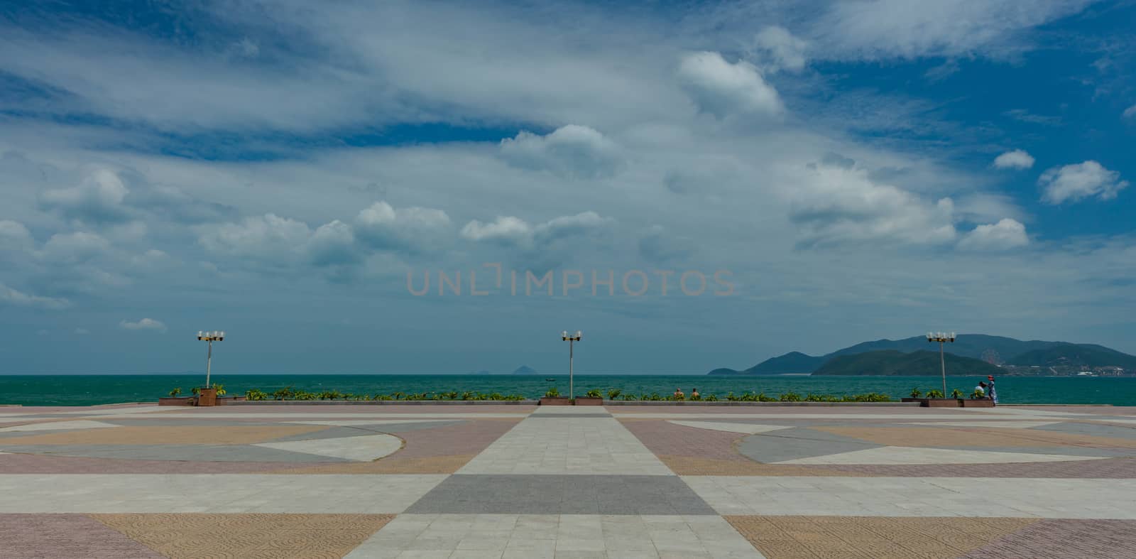 Nha Trang Vietnam Asia looking out over the south China sea with a cloudy sunny blue sky.