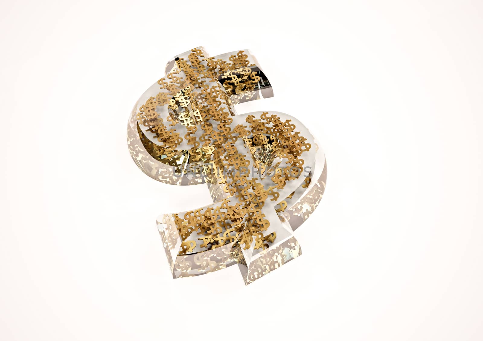 Currency sign the dollar made of a set of small dollars. 3D render. 3D render.