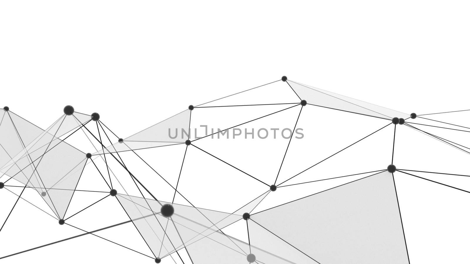 Concept of Network. Internet communication of lines, polygons and dots. 3d illustration.