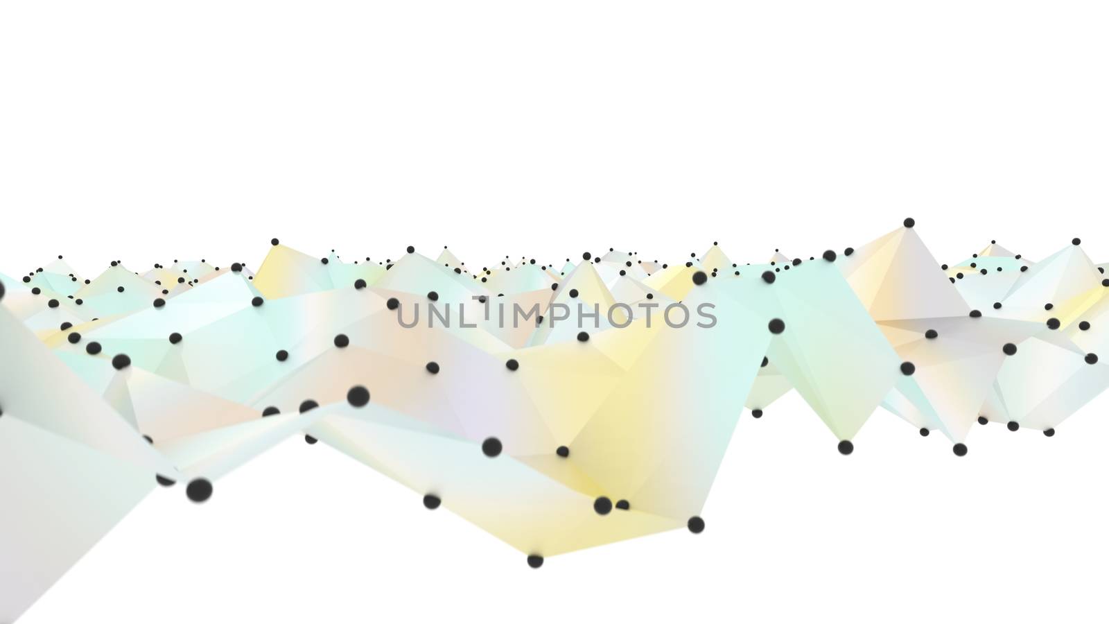 Concept of Network, Internet Communication. The black points are connected by lines and color polygons. 3D Illustration