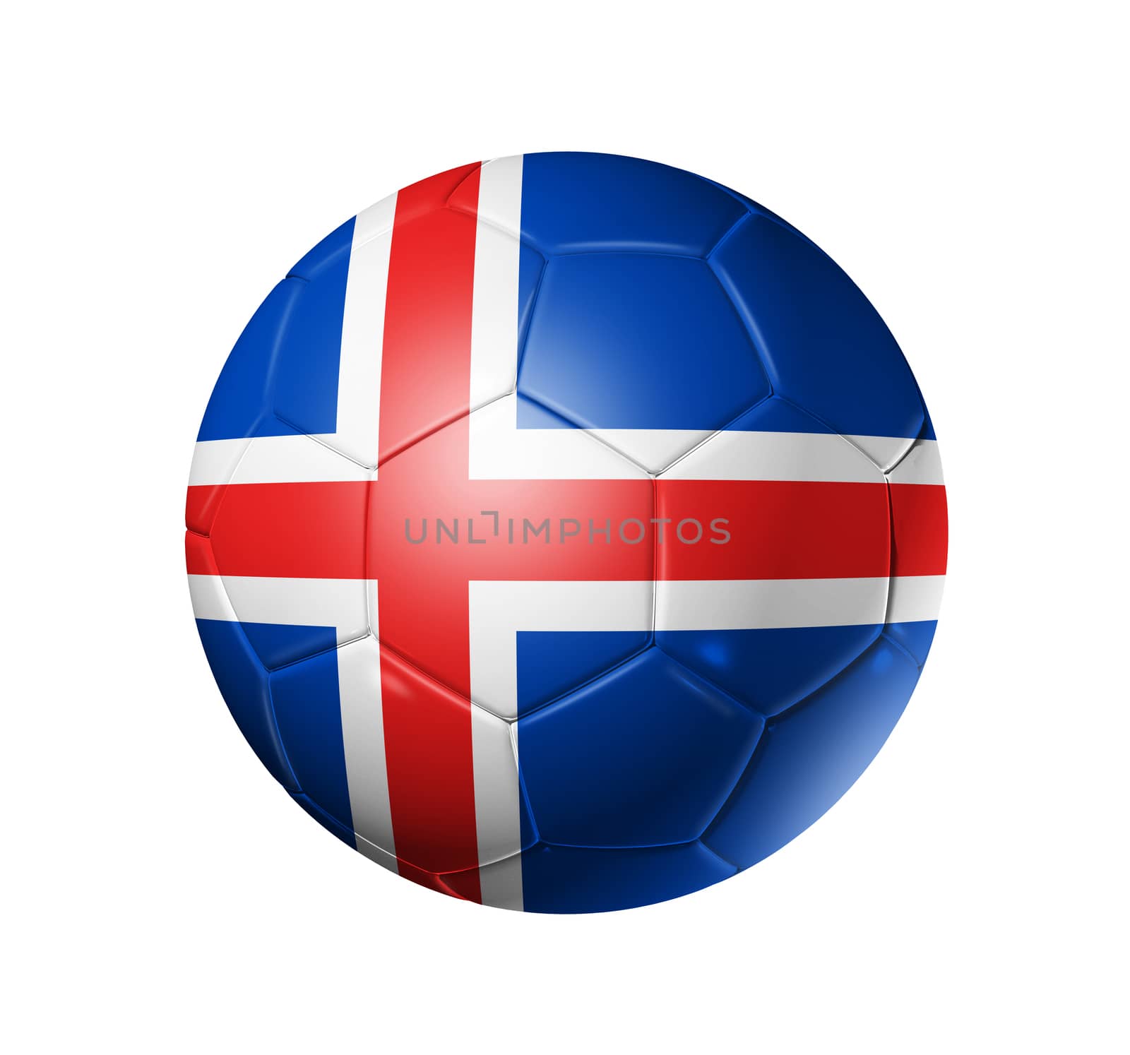 3D soccer ball with Iceland team flag. isolated on white.