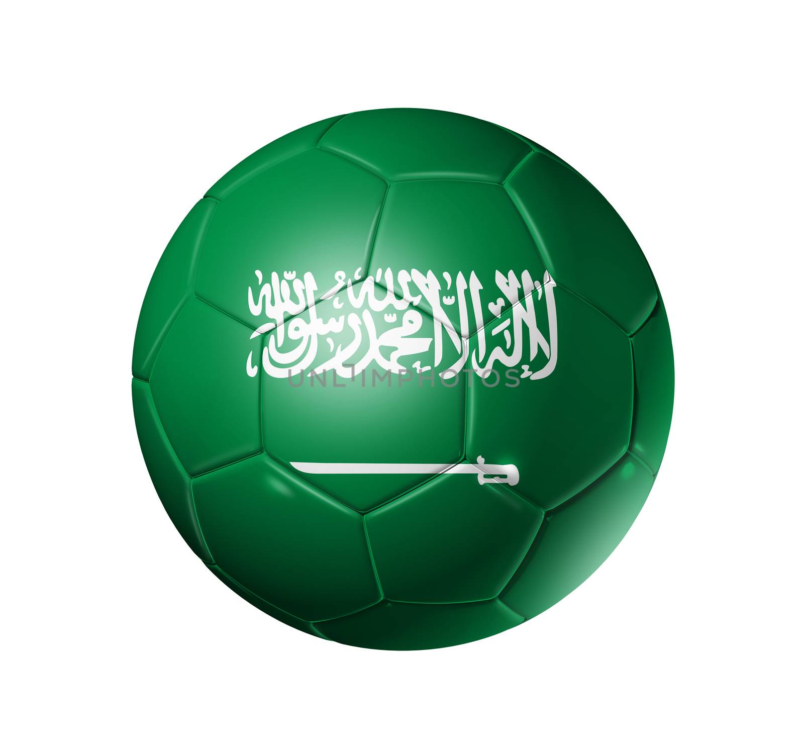 3D soccer ball with Saudi Arabia team flag. isolated on white.