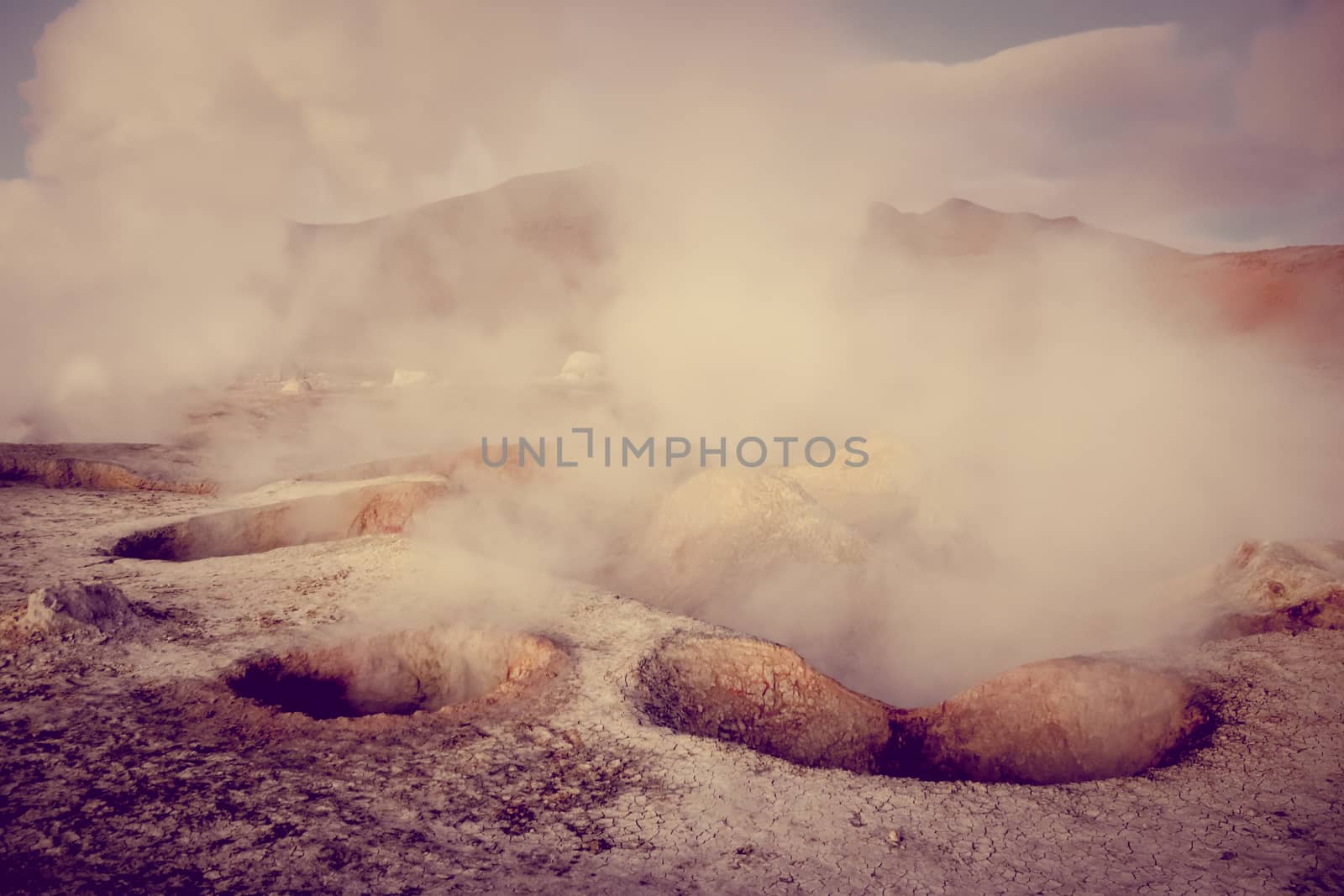 Sol de manana geothermal field in sud Lipez reserva Eduardo Avaroa, Bolivia