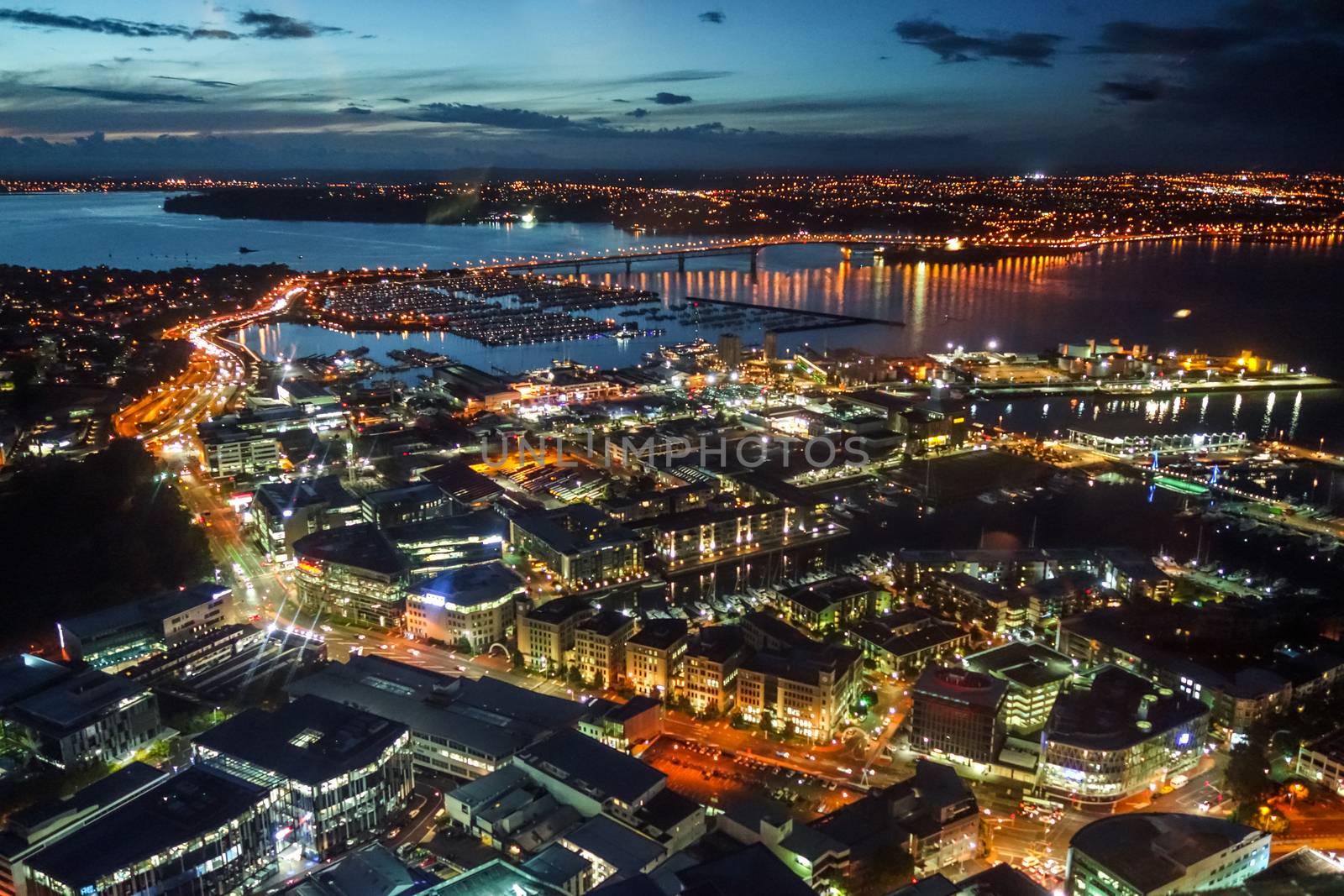 Auckland city aerial night view, New Zealand