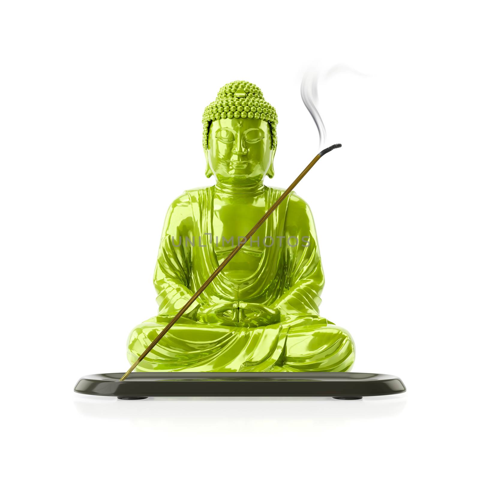 3d illustration of a Buddha with a incense stick