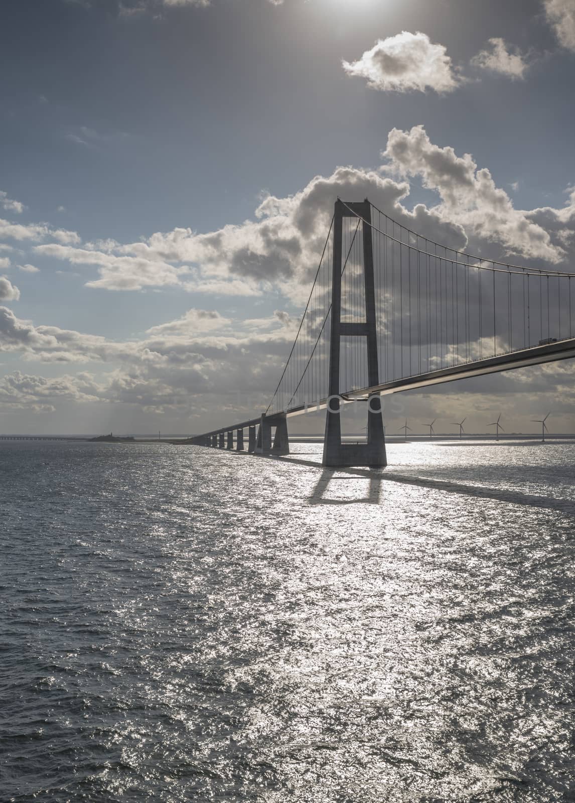 Suspension bridge Great Belt Denmark connecting the Zealand and Funen