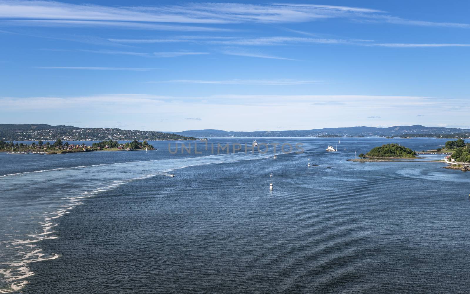 the harbor of Oslo in Norway seen from the boat 