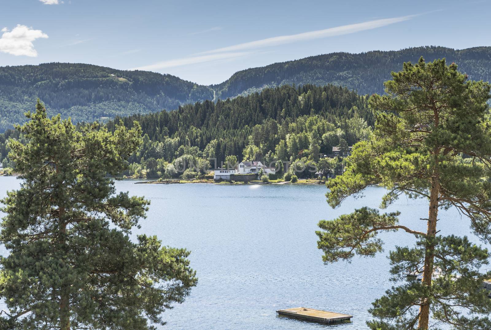 Utoya island with green forest and a house in norway near Oslo 