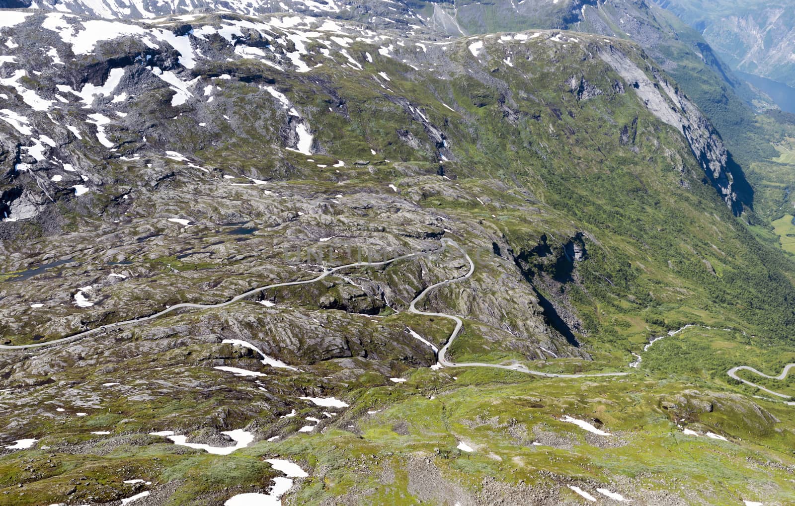 the dalsnibba or road 63 touristic road to the high view of the geirangerfjord in norway