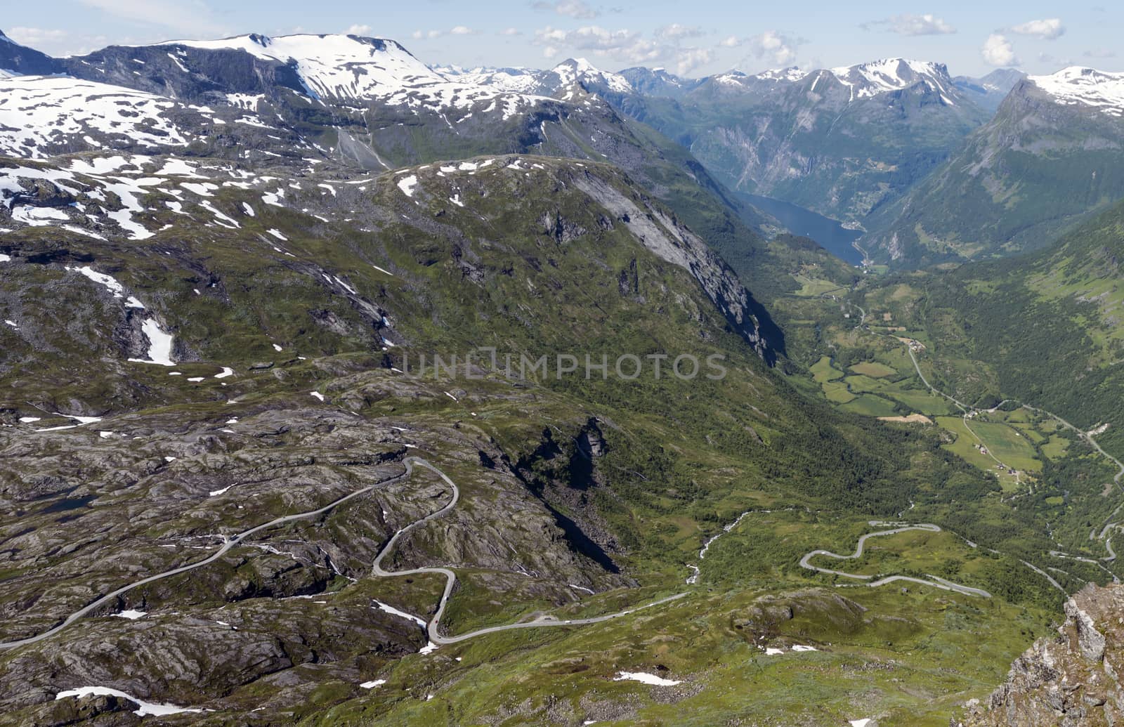 the dalsnibba or road 63 touristic road to the high view of the geirangerfjord in norway