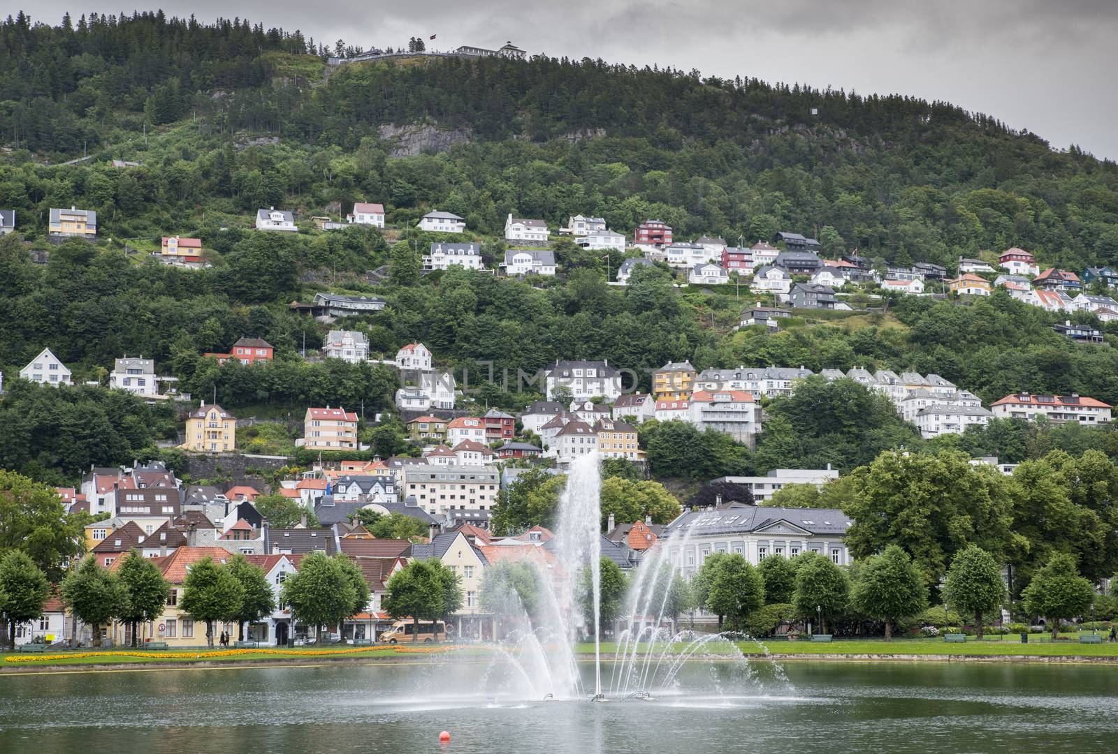 bergen in norway with hills and houses by compuinfoto