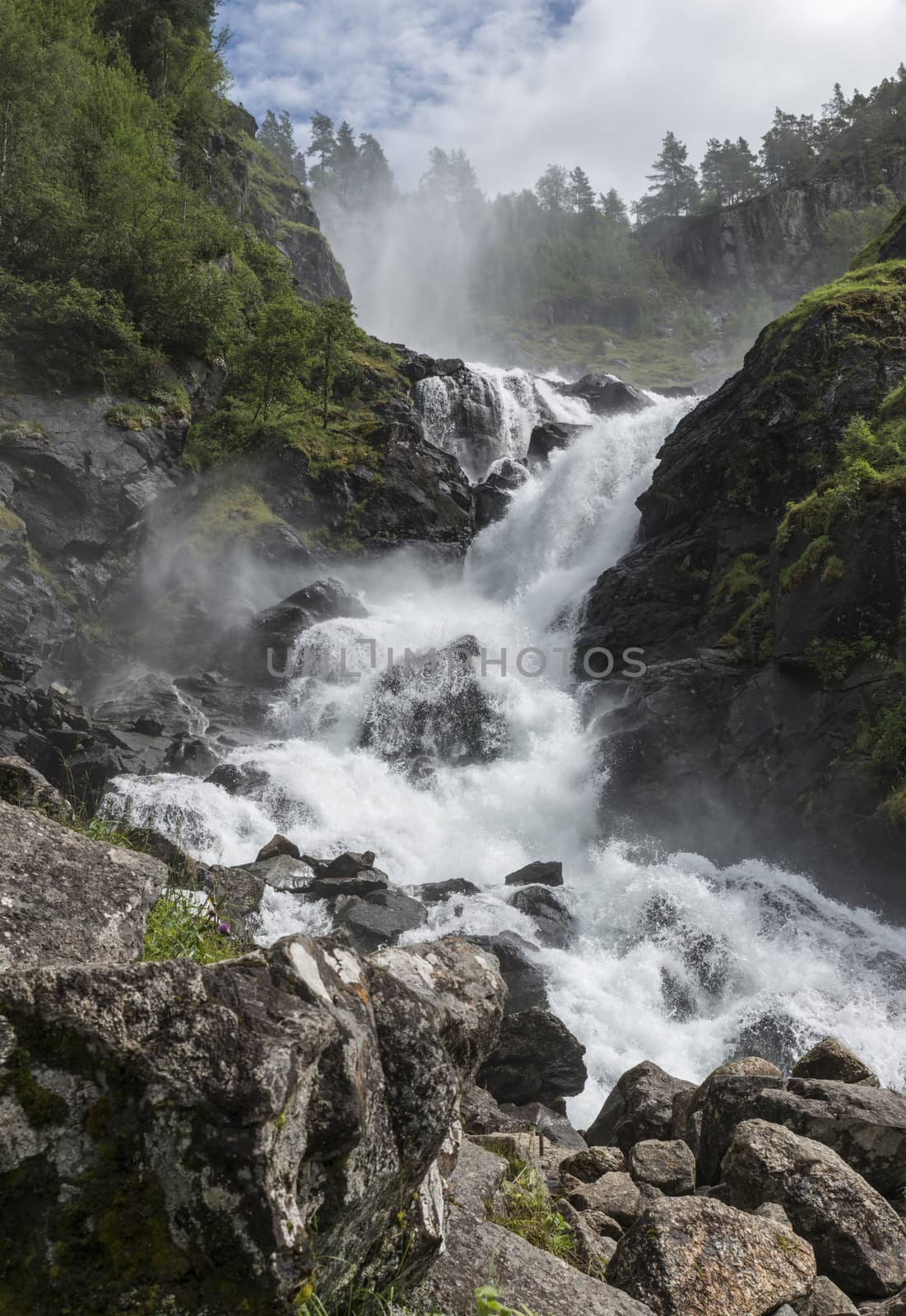 Latefossen twin waterfall in norway