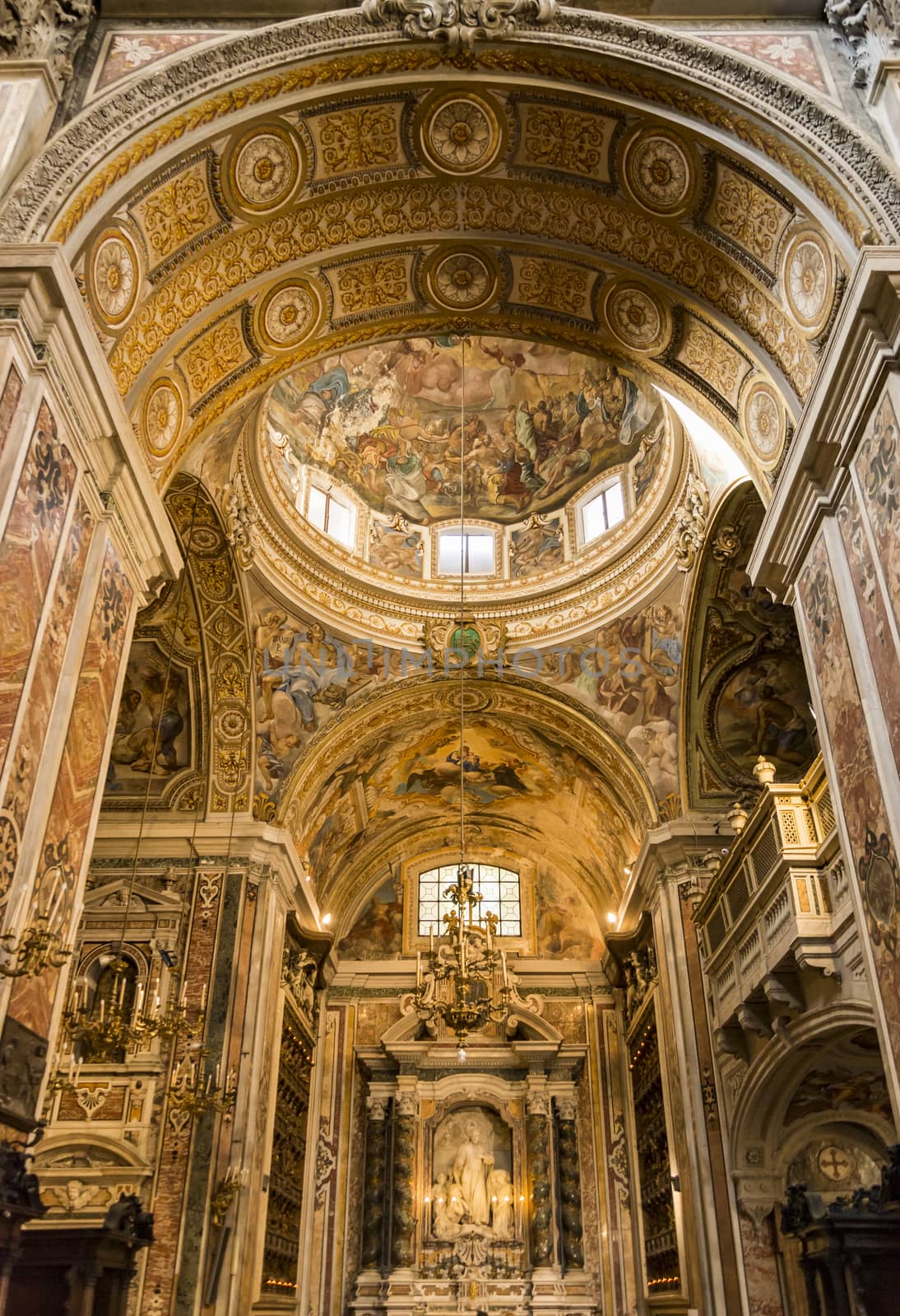 Interior in Gesu Nuovo church in Naples, Italy