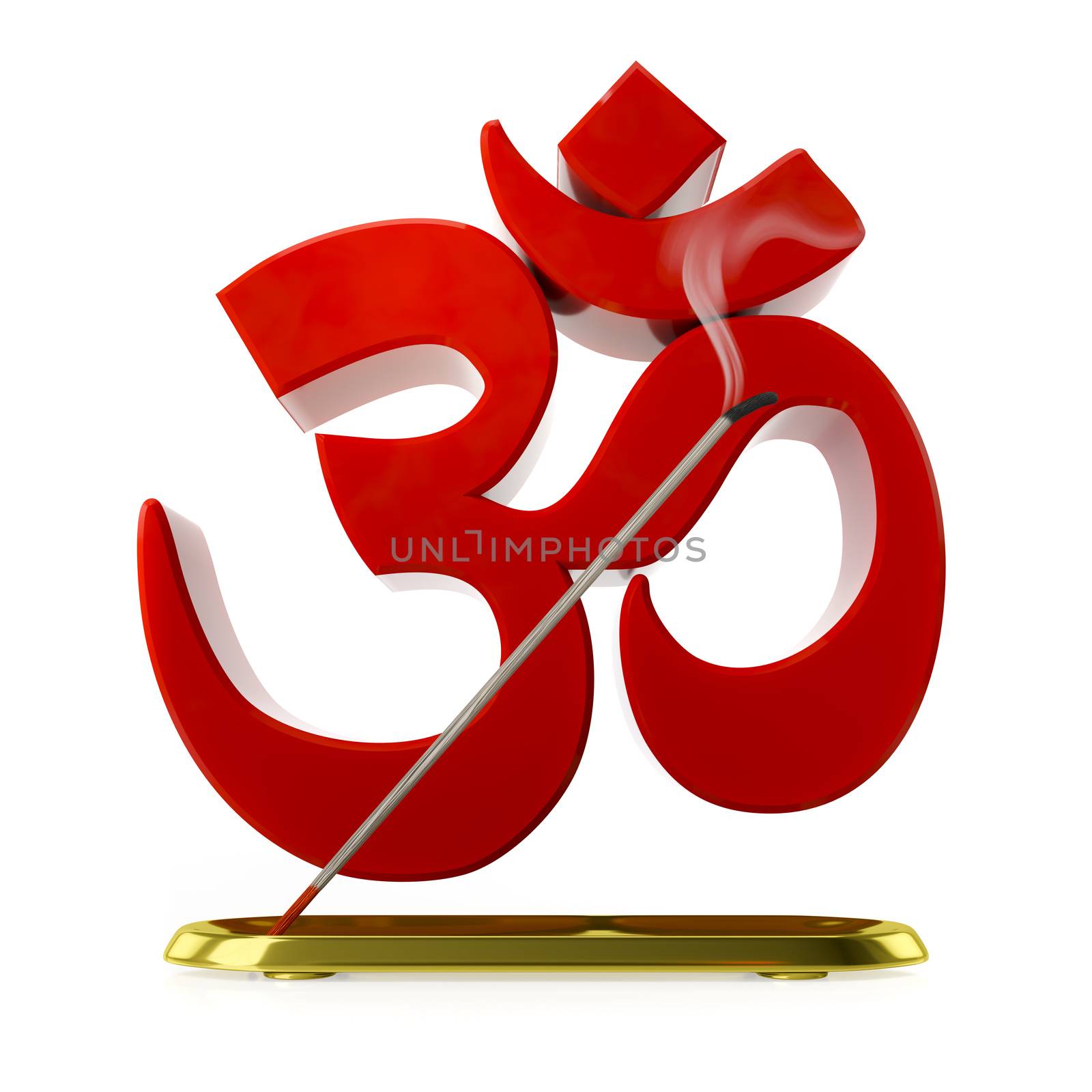 3d illustration of a incense stick with red om sign