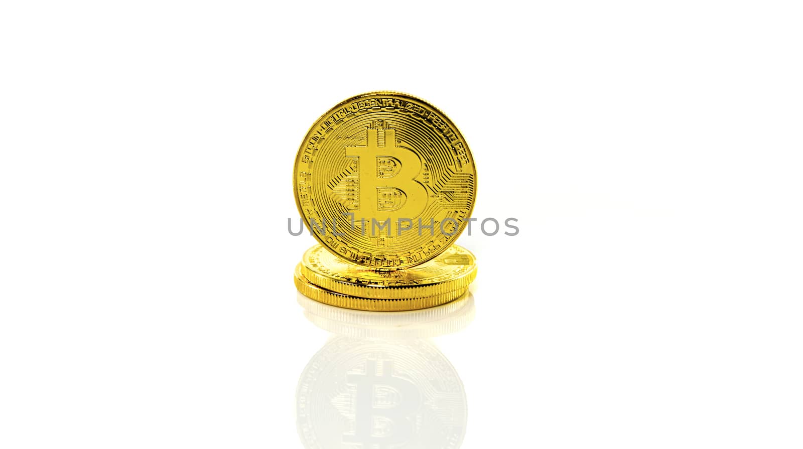 three bitcoins symbol for crypto currncy isolated on white background