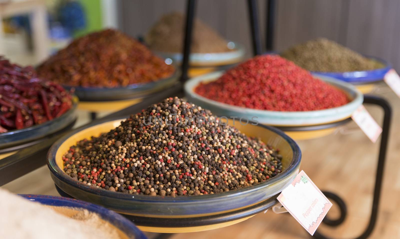 colored pepper in spice shop in Cordoba Andalusia