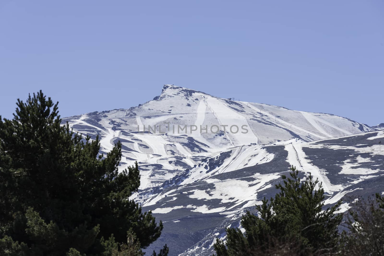 snow on the sierra nevada in spain in may