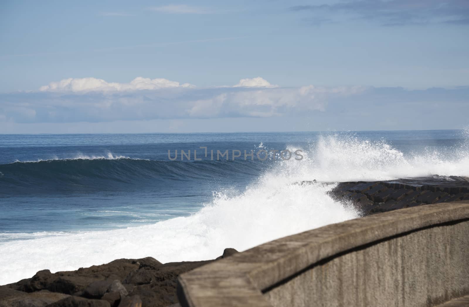 Waves breaking on the shore of Madeira island on Portugal coast mear Sao Vincence