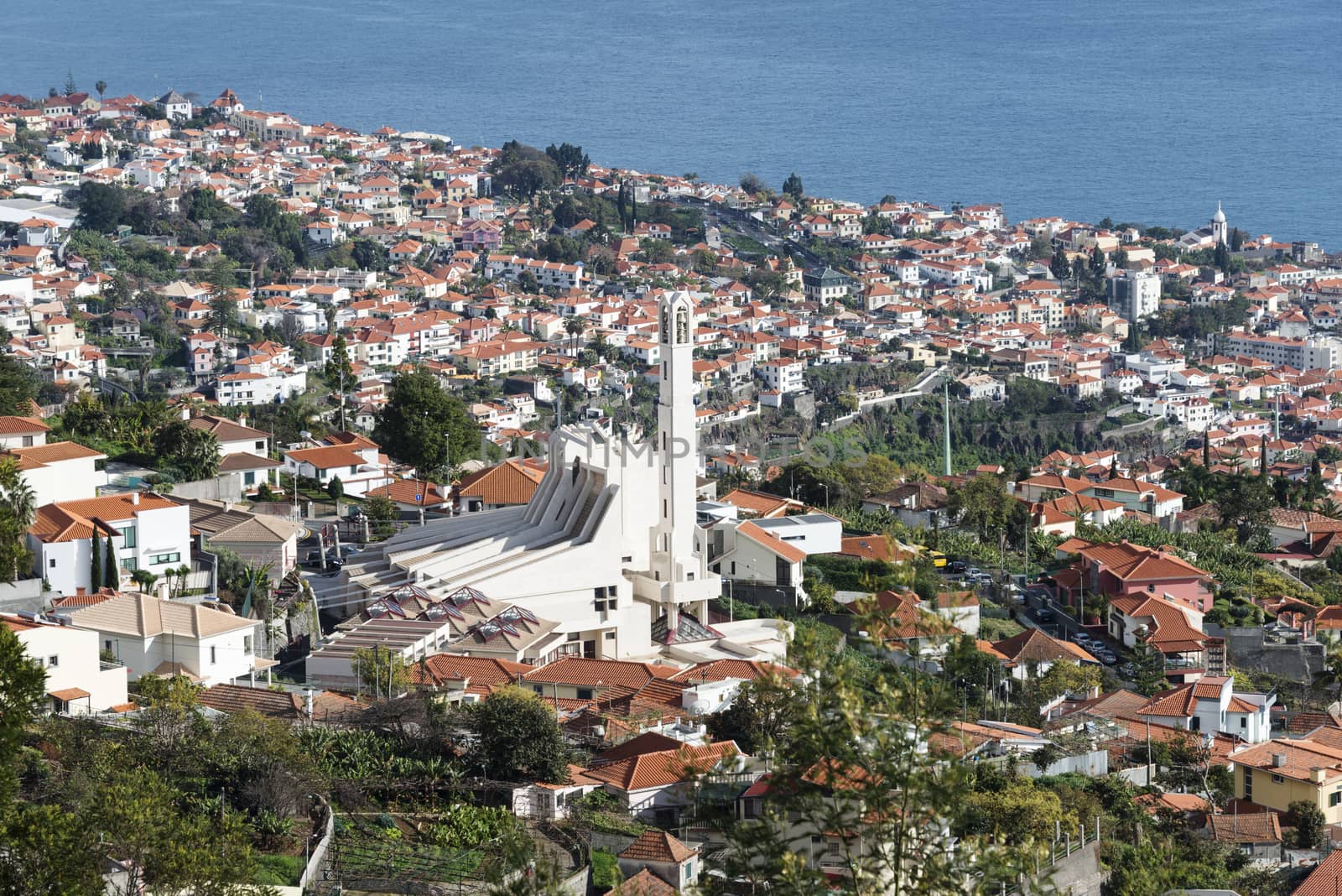 skyline Funchal Madeira with Sao Martinho church and the hilltops overlooking the southern coast of Madeira
