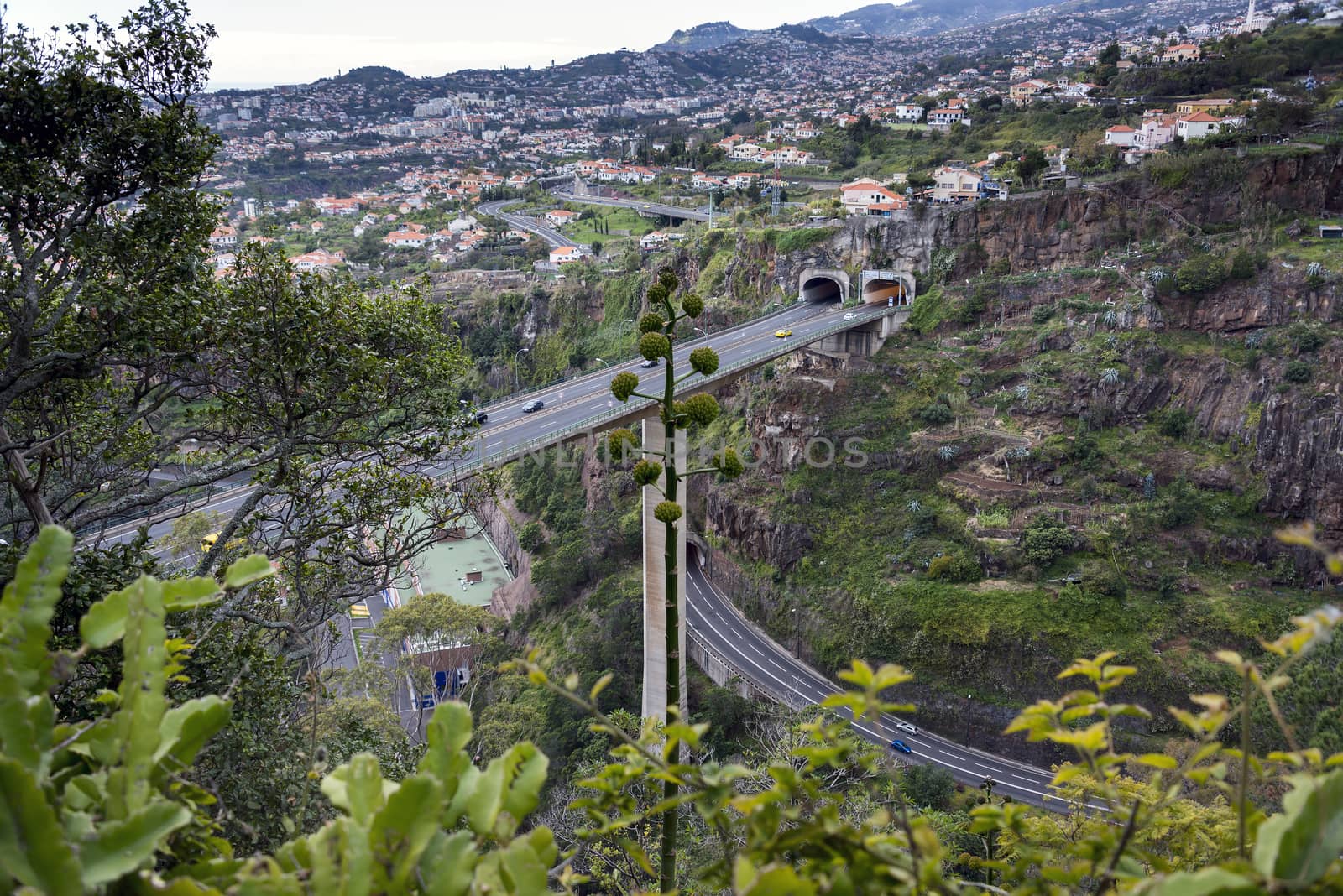 highway road with tunnels to Funchal on the island Madeira