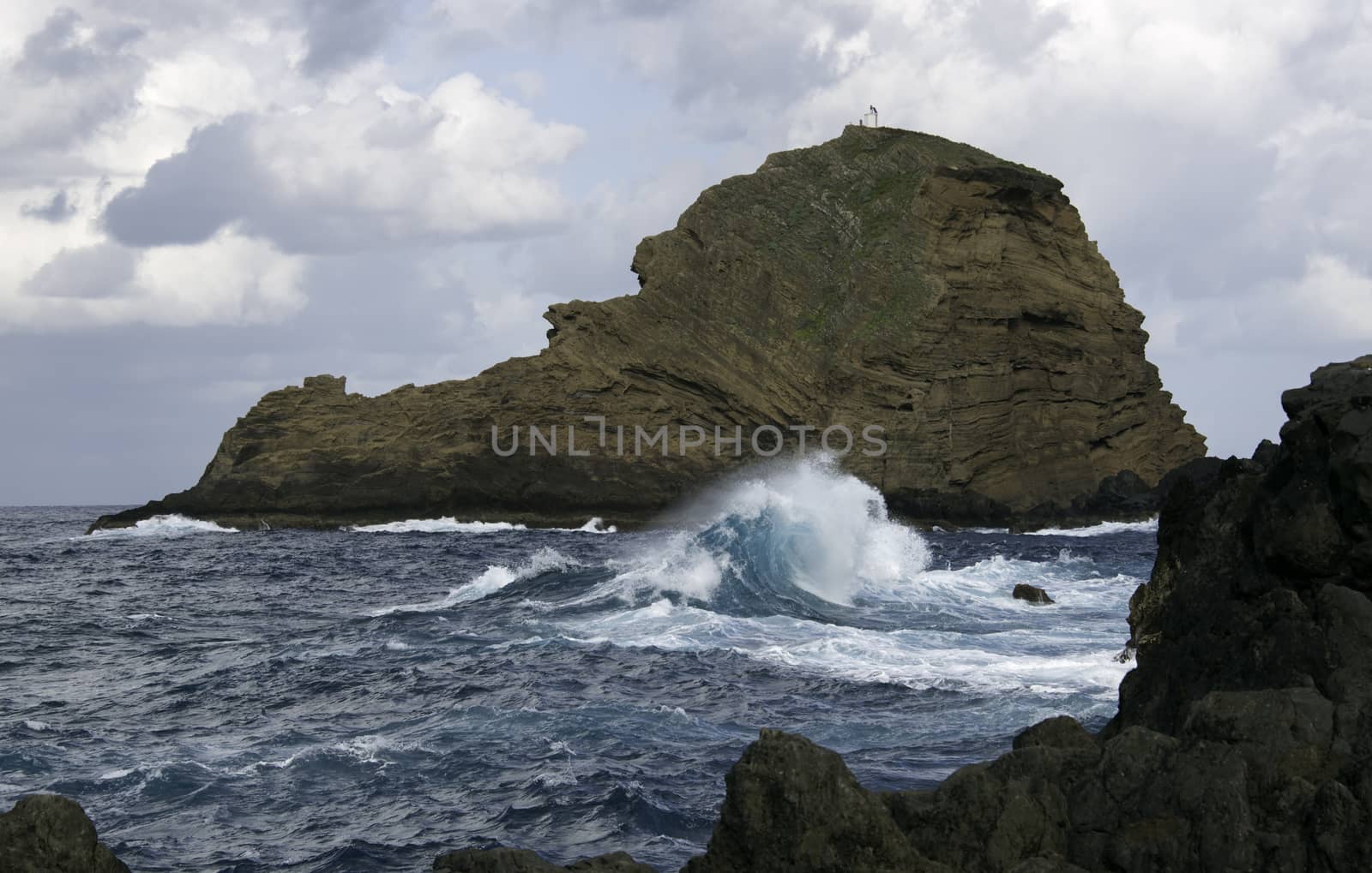 big wave on atlantic ocean north coast of madeira island nera porto moniz
