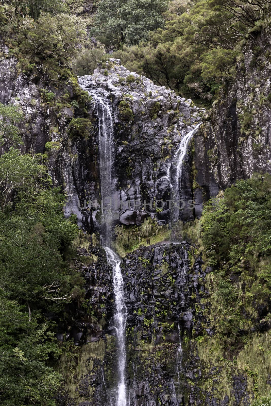 giiant waterfall called fontes risco on madeira island