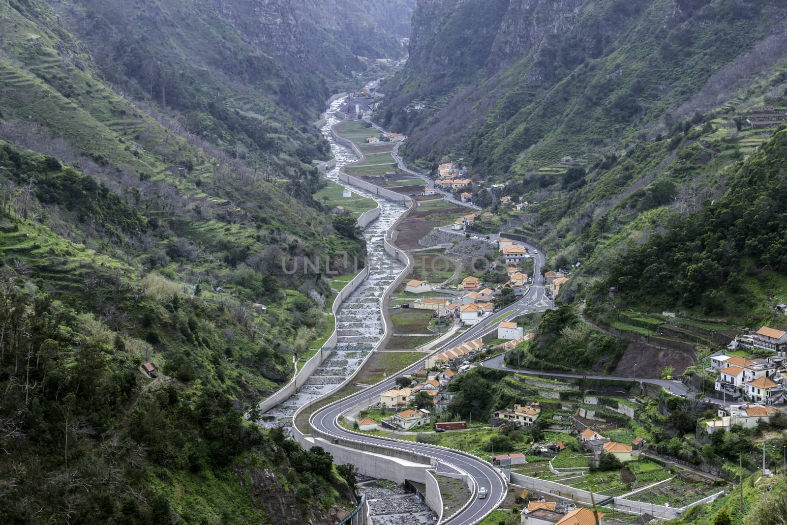 gap with big levada between east and west madeira witht the road to Sao Vincente