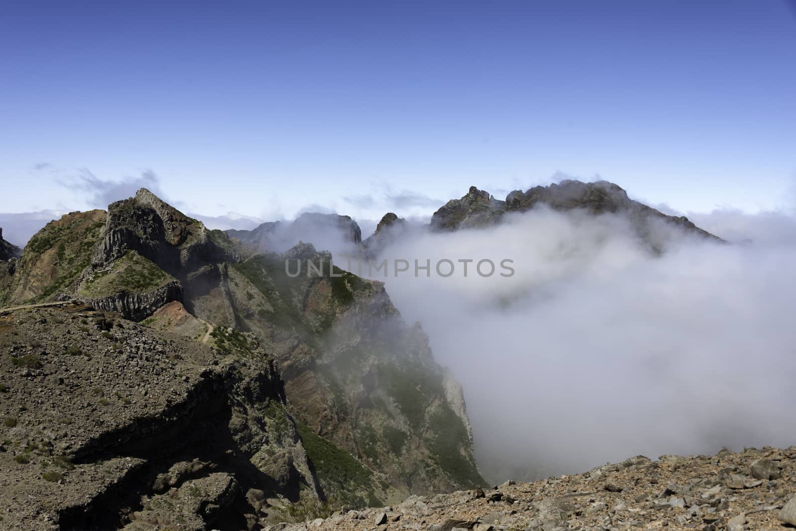 the high mountains at madeira island called pico arieiro, the top is 1818 meters above sea level