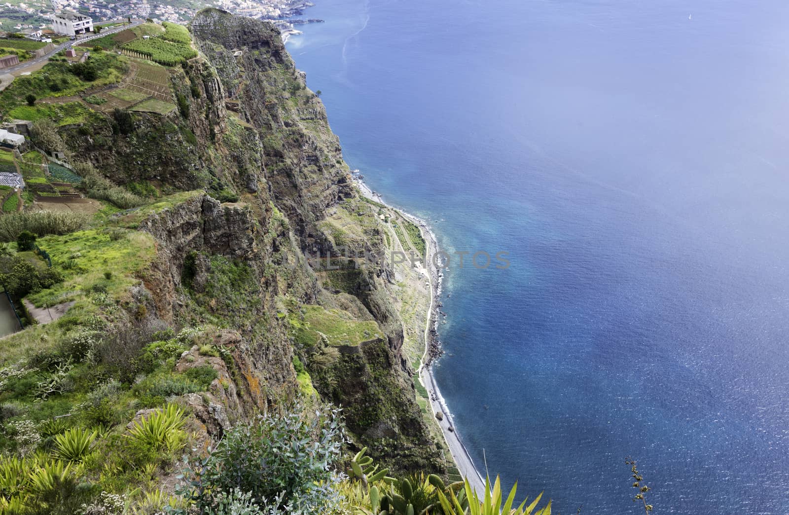 view from Miradouro do cabo Girao 550 meters above sea level to the west site near funchal on madeira island