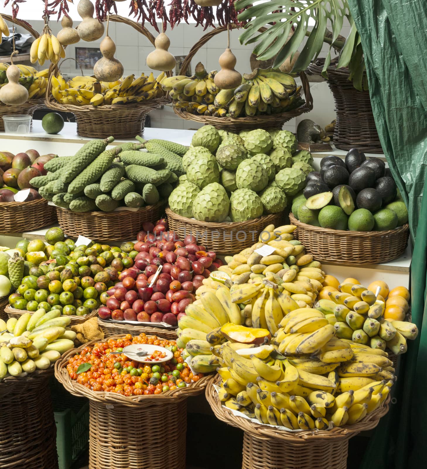 fresh fruit in the market hall of Funchal in Madeira portugal island