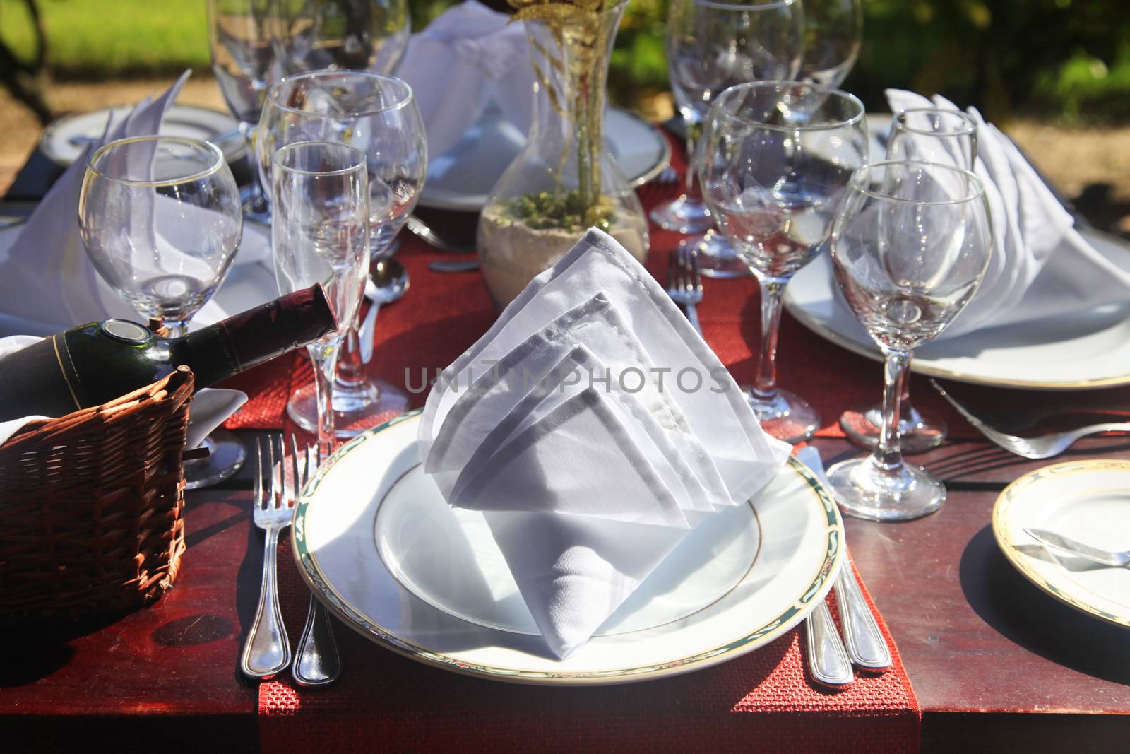 The served table at restaurant in garden