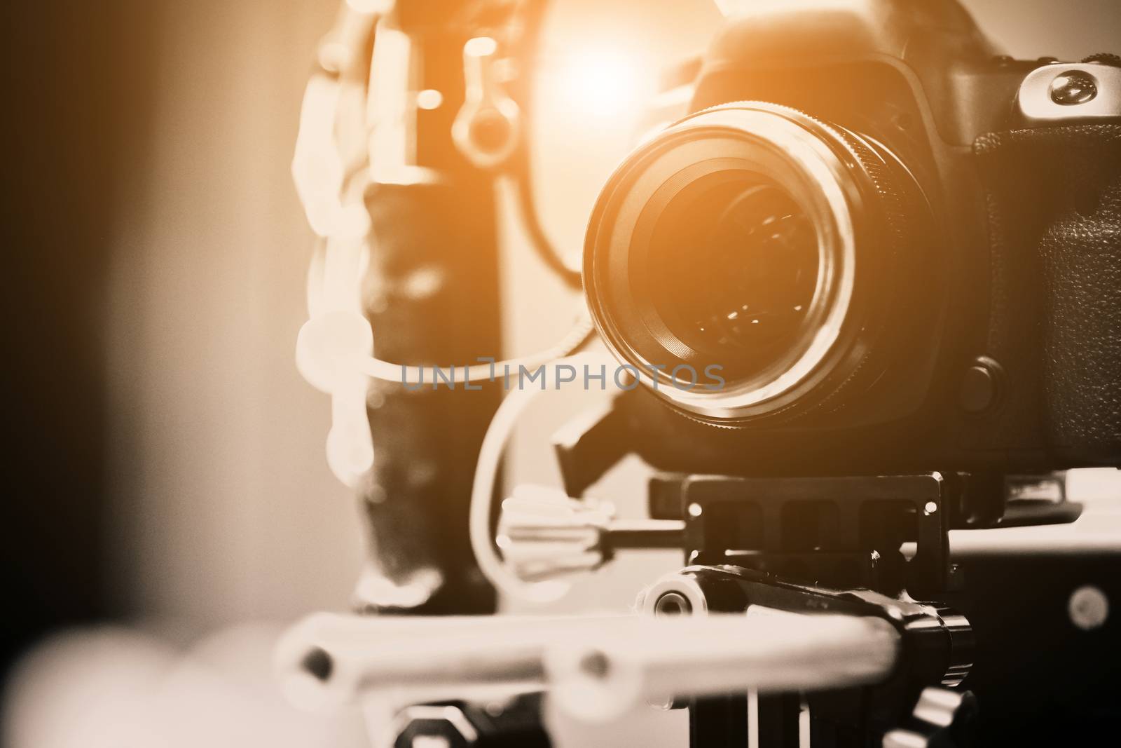 detail of Video camera , film crew production, behind the scenes background
