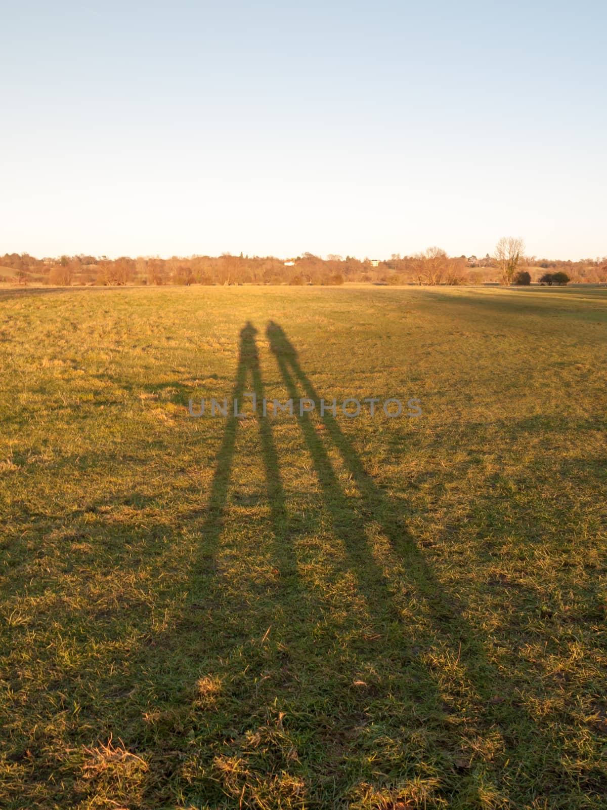 two human silhouettes large legs field of grass background; essex; england; uk