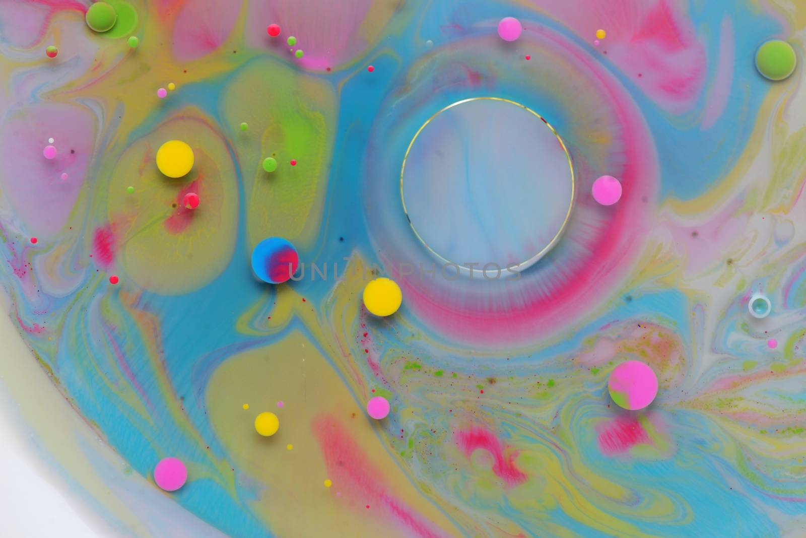 Oil, milk and water over colors